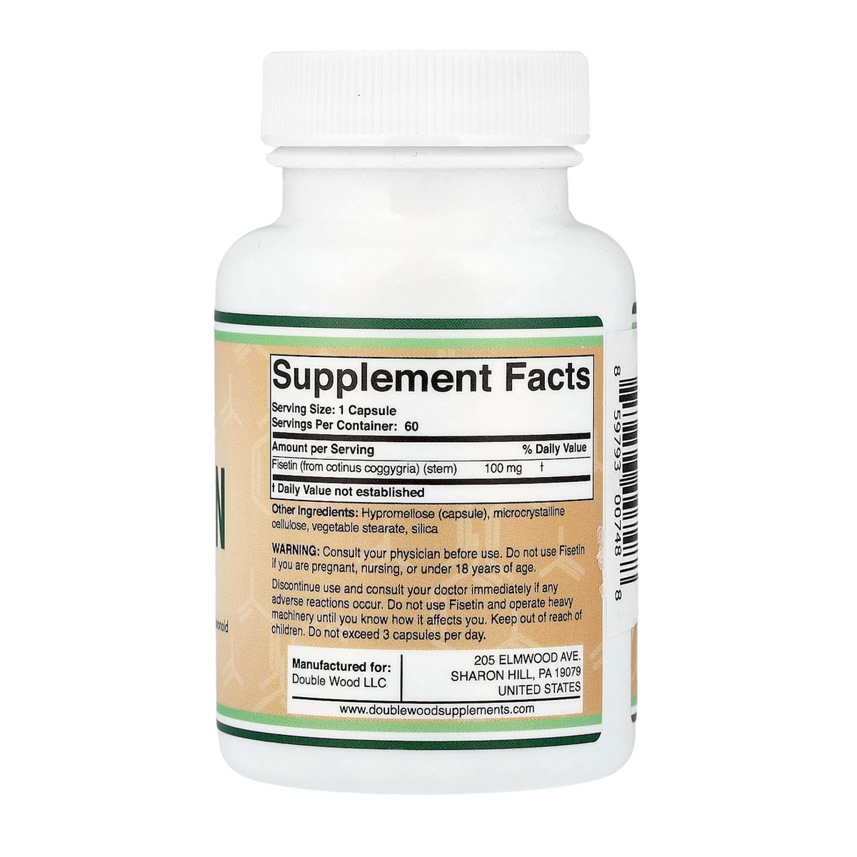 Double Wood Supplements Fisetin – 100mg, 60 Capsules supplement facts