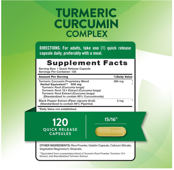 Nature's Truth, Turmeric Curcumin Complex Plus BioPerine® Black Pepper Extract, 120 Quick Release Capsules