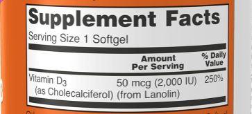 NOW Supplements, Vitamin D-3 2,000 IU, 120 Softgels