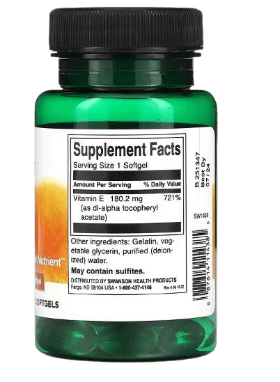 Swanson Vitamin E, 180 mg (400 IU), 60 Softgels