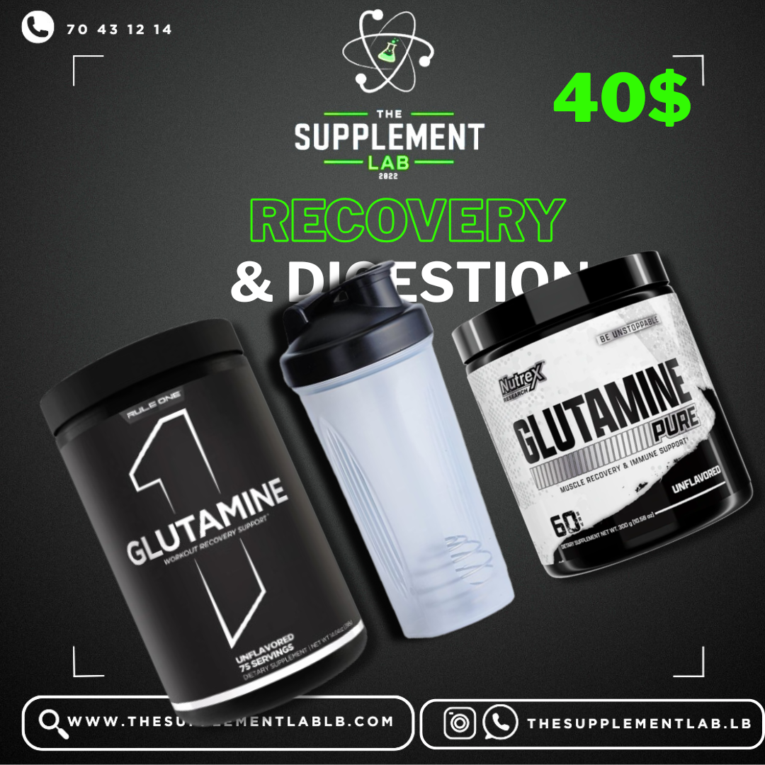 Recovery & Digestion Bundle – Glutamine, Creatine Stack with Shaker