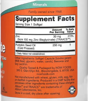 NOW Foods, Zinc Glycinate, 120 Softgels