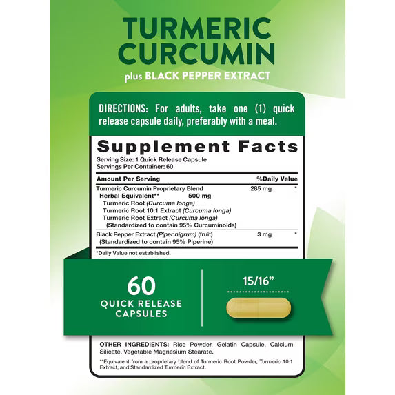 Nature's Truth Turmeric Curcumin 500mg + Black Pepper Extract (60 Capsules)
