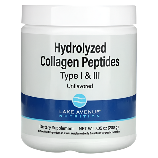 Lake Avenue Nutrition Hydrolyzed Collagen Peptides, Type I & III, Unflavored, 7.05 oz (200 g)