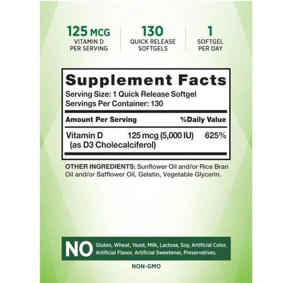 Nature's Truth Vitamin D3 5000 IU 130 Softgels