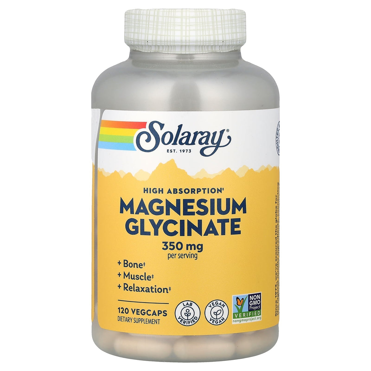 Solaray High Absorption Magnesium Glycinate 350mg, 120 VegCaps | The Supplement Lab Lebanon