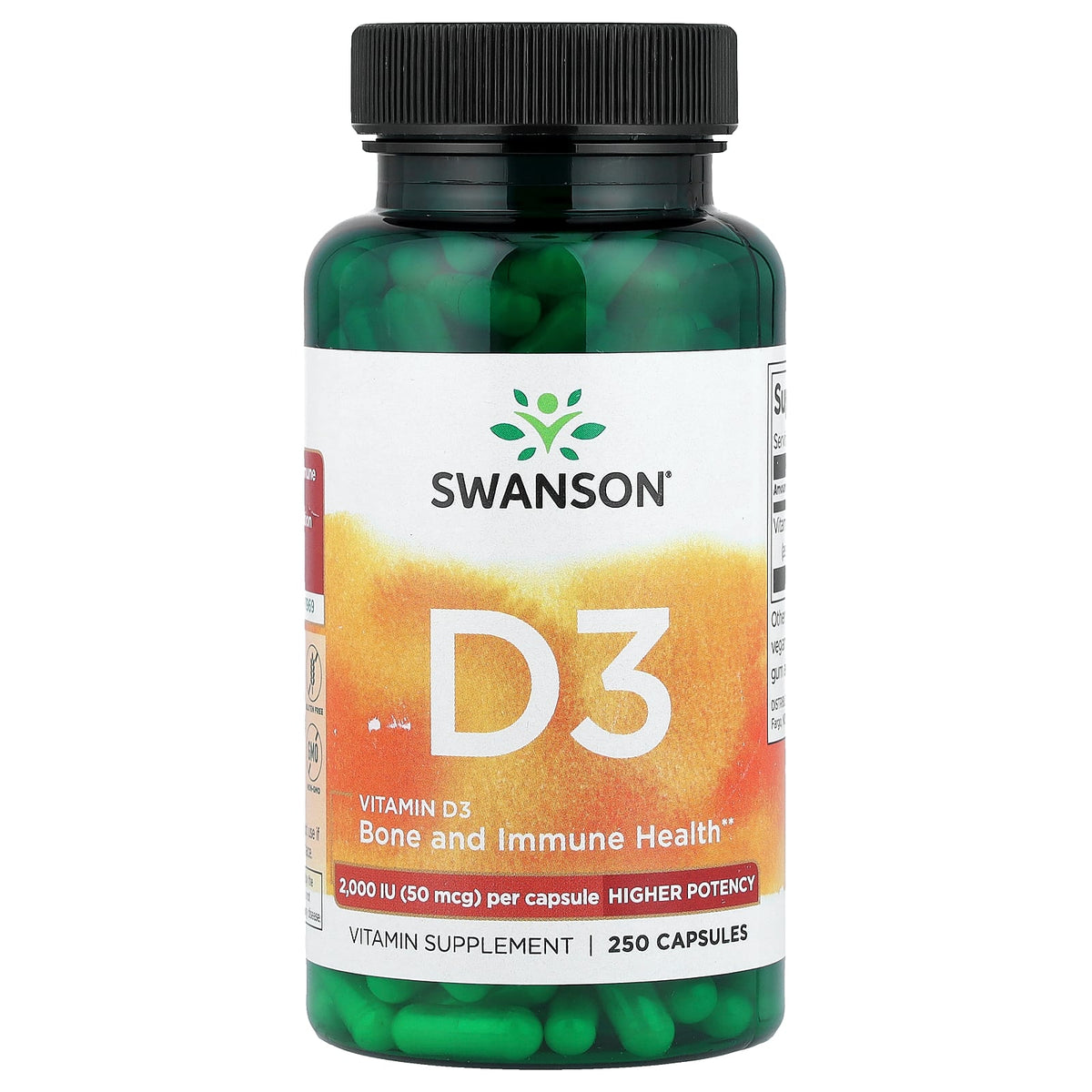 Swanson Vitamin D3 Higher Potency 2,000 IU (50 mcg), 250 Capsules | The Supplement Lab Lebanon