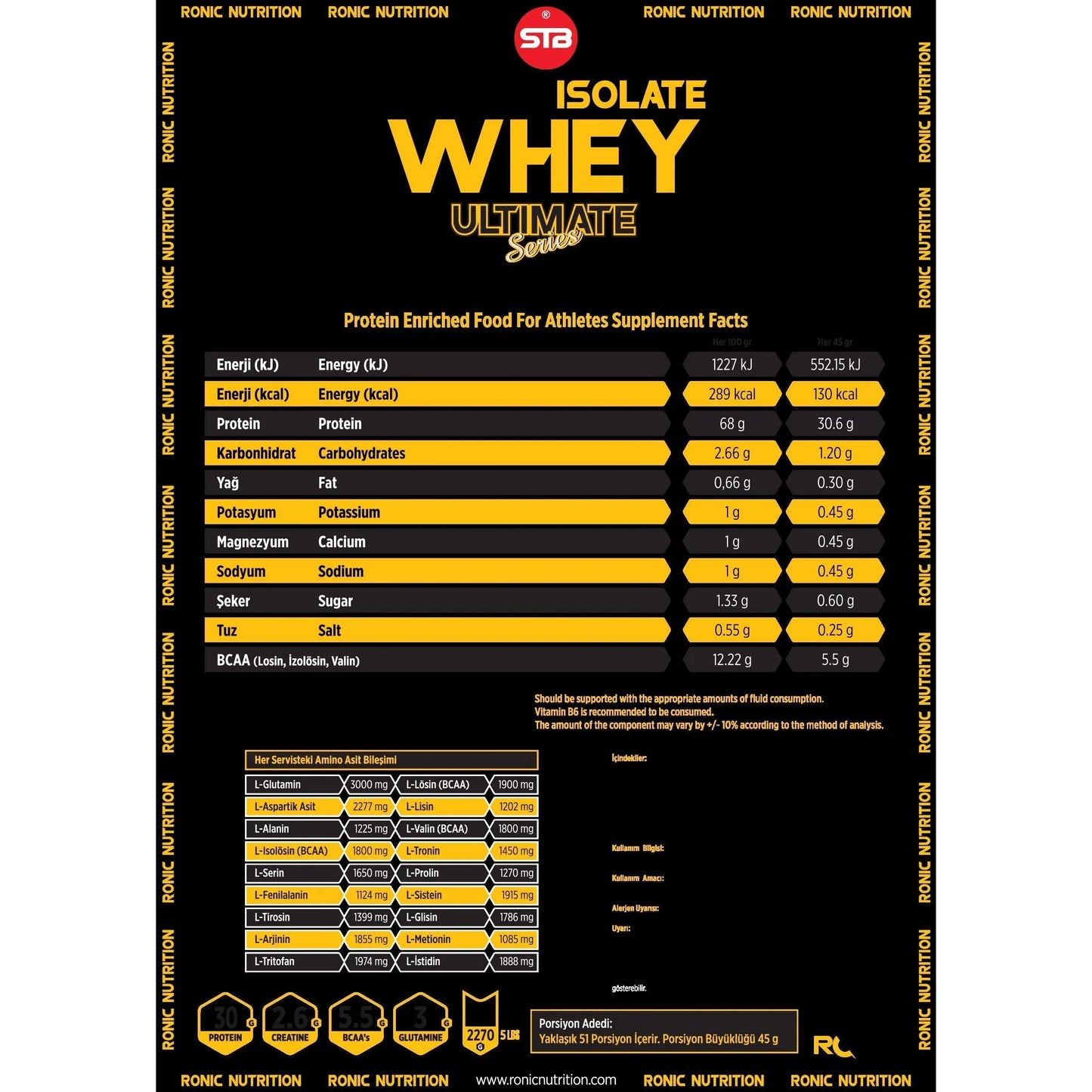 Ronic Whey Isolate Ultimate 50 servings With Creatine