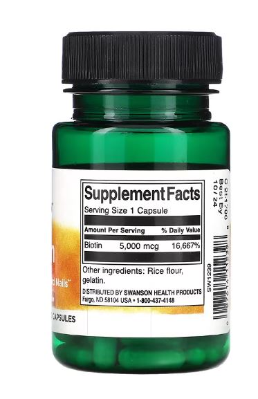 Swanson Biotin Vitamin B7 5000 mcg 30 Capsules