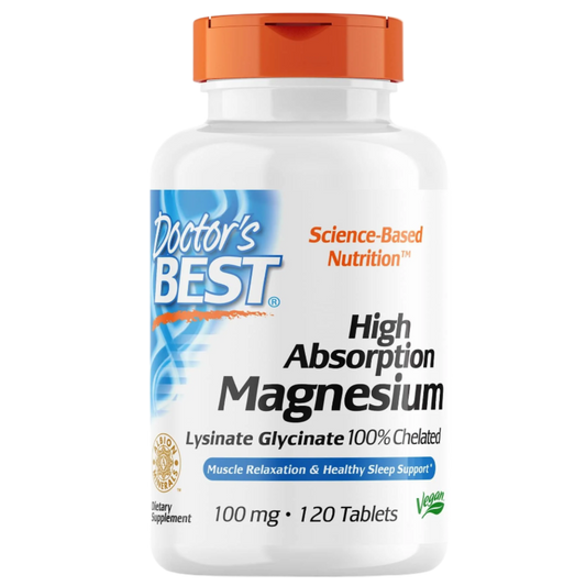 Doctor's Best High Absorption Magnesium Glycinate Lysinate, 100% Chelated, 100 mg, 120 Tablets