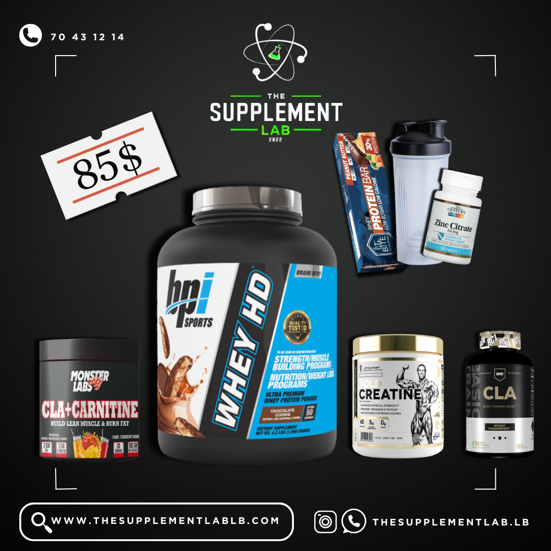 Whey Protein + CLA L-Carnitine + Creatine + CLA + Free Zinc, Shaker & Protein Bar