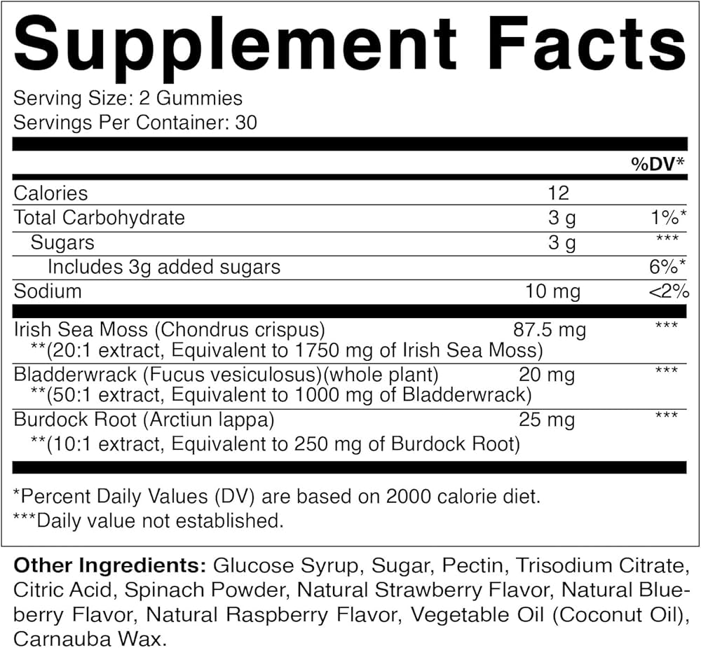 Vitamatic Vegan Sea Moss Gummies – Natural Raspberry, 3,000 mg – 60 Gummies