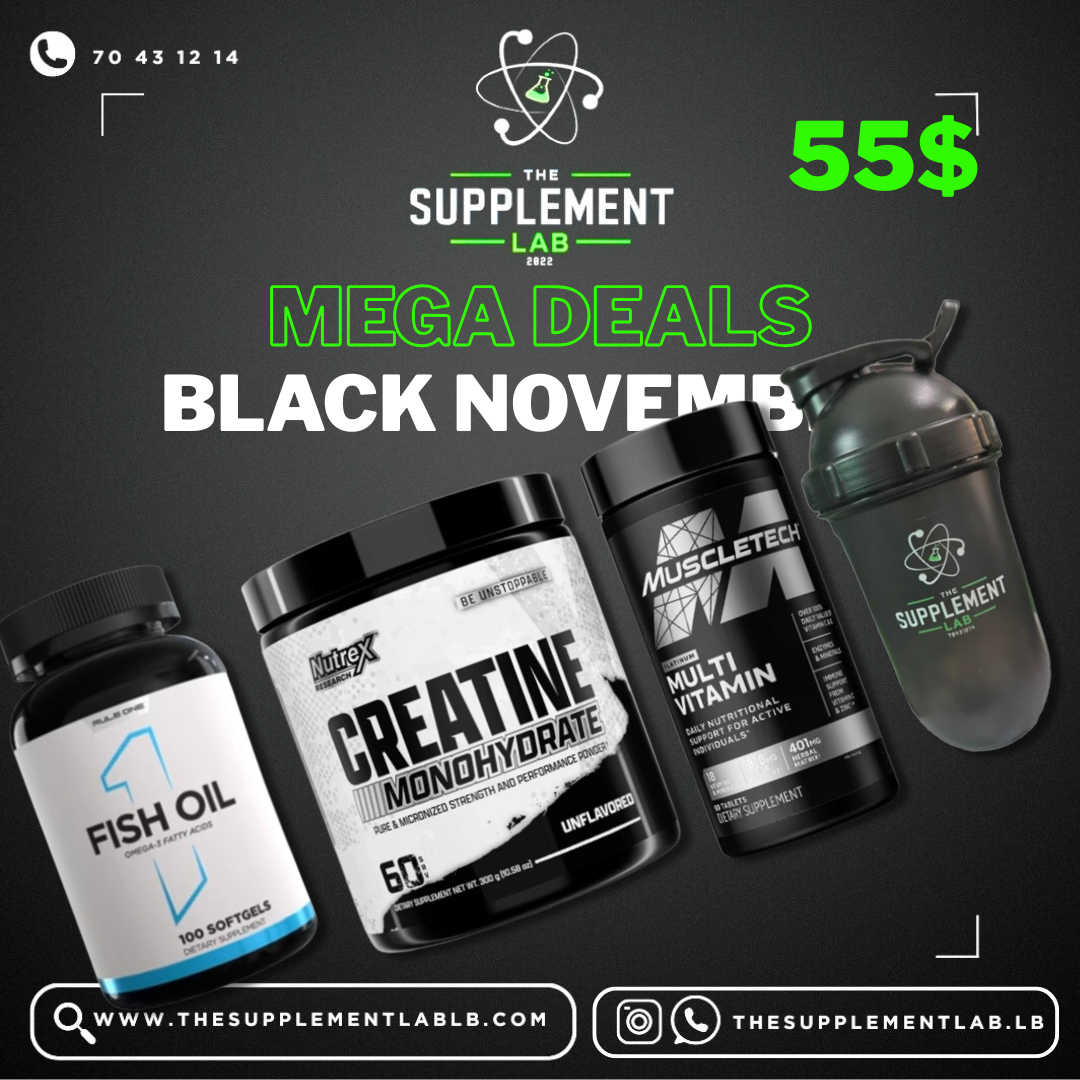 Fish Oil, Creatine Monohydrate, Multivitamin, Shaker