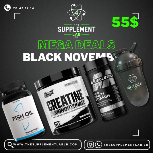 Fish Oil, Creatine Monohydrate, Multivitamin, Shaker