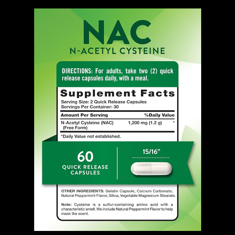 Nature’s Truth NAC Supplement – 1200 mg, 60 Capsules | Antioxidant & Liver Support