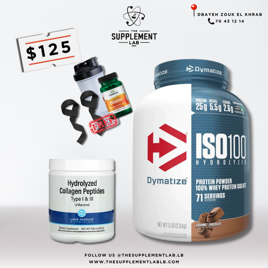 Dymatize Iso100 + Collagen + Biotin + Free Straps & Shaker