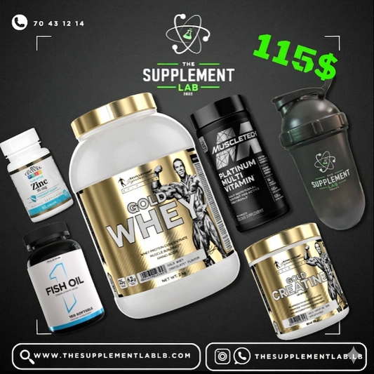 Whey Protein, Creatine, Multivitamin, Fish Oil, Zinc & Shaker