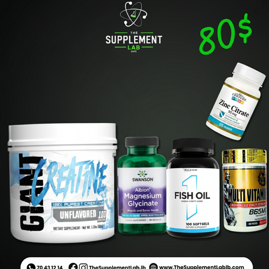 Creatine 100 Servings + Omega-3 + Zinc Citrate + Multivitamin + Magnesium Glycinate