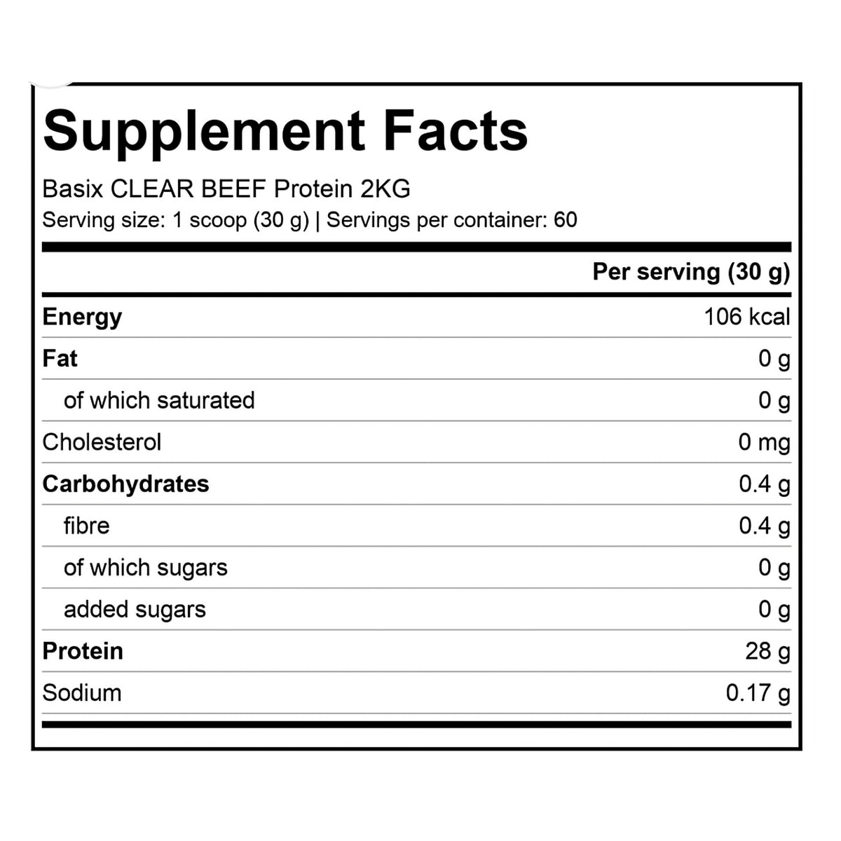 Basix Clear Beef Protein Isolate supplement facts