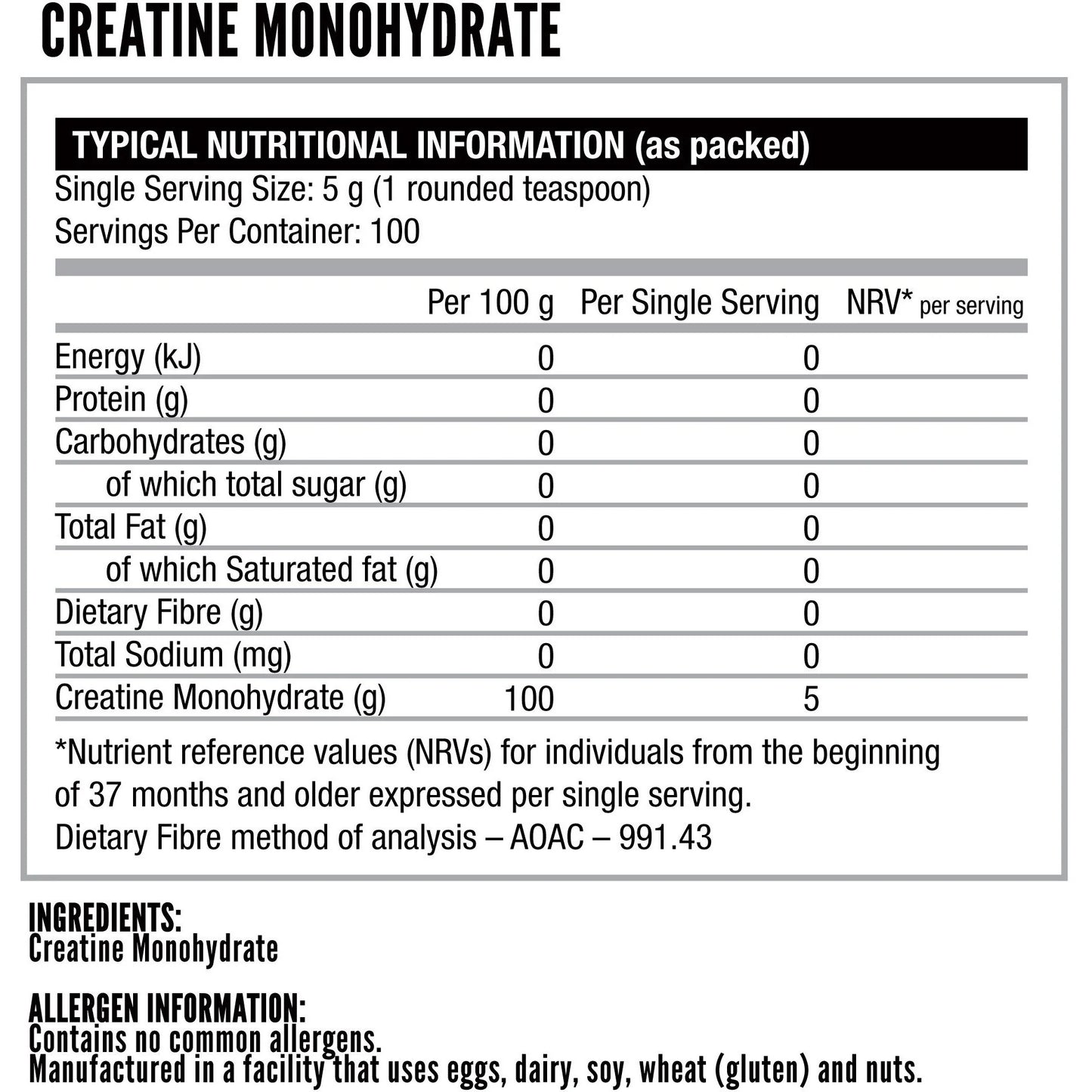 NUTRITECH Creatine Monohydrate – 500g (100 Servings) | Pure Micronized Creatine