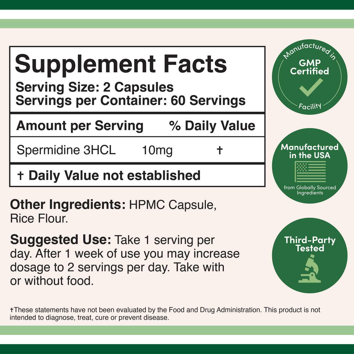 Supplement facts panel