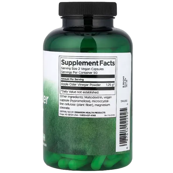 Swanson Apple Cider Vinegar Higher Strength 625 mg 180 Vegan Capsules