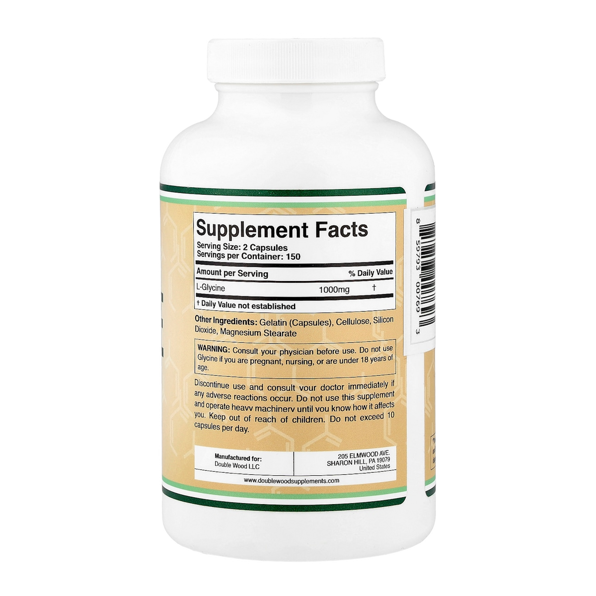 glycine 1000mg 300 double wood 1000mg per 2 capsules supplement facts