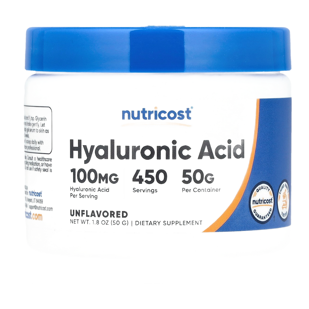 hyaluronic acid powder 100mg 450 nutricost