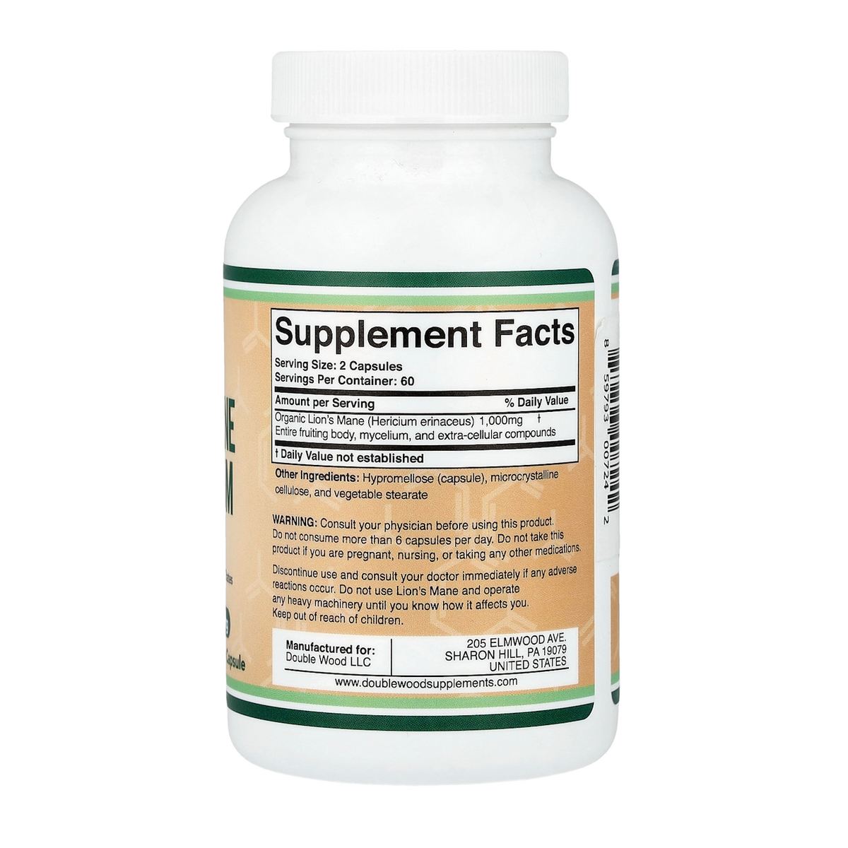 lions mane 500mg 120 double wood supplement facts