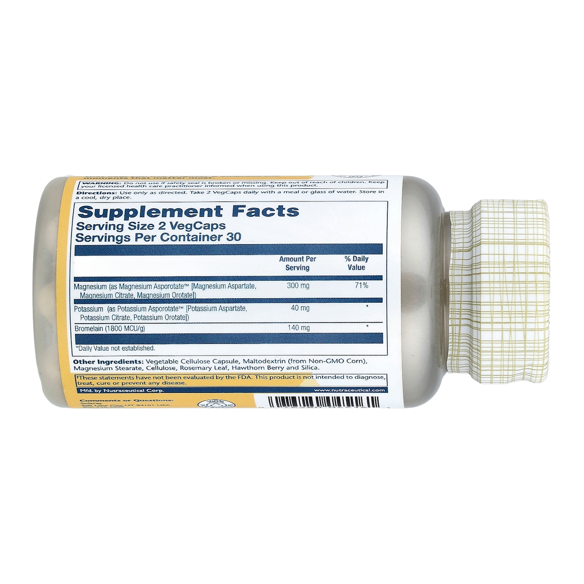 magnesium asporotate 400mg 60 solaray 400mg per 2 capsules supplement facts