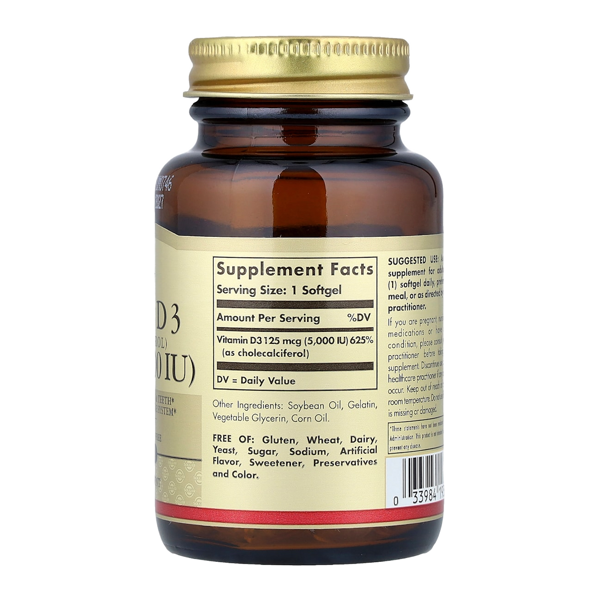 vitamin d 5000iu 100 solgar supplement facts
