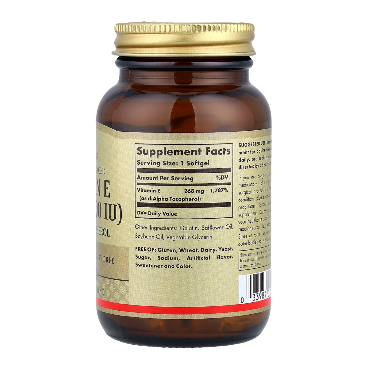 vitamin e 400iu 100 solgar supplement facts