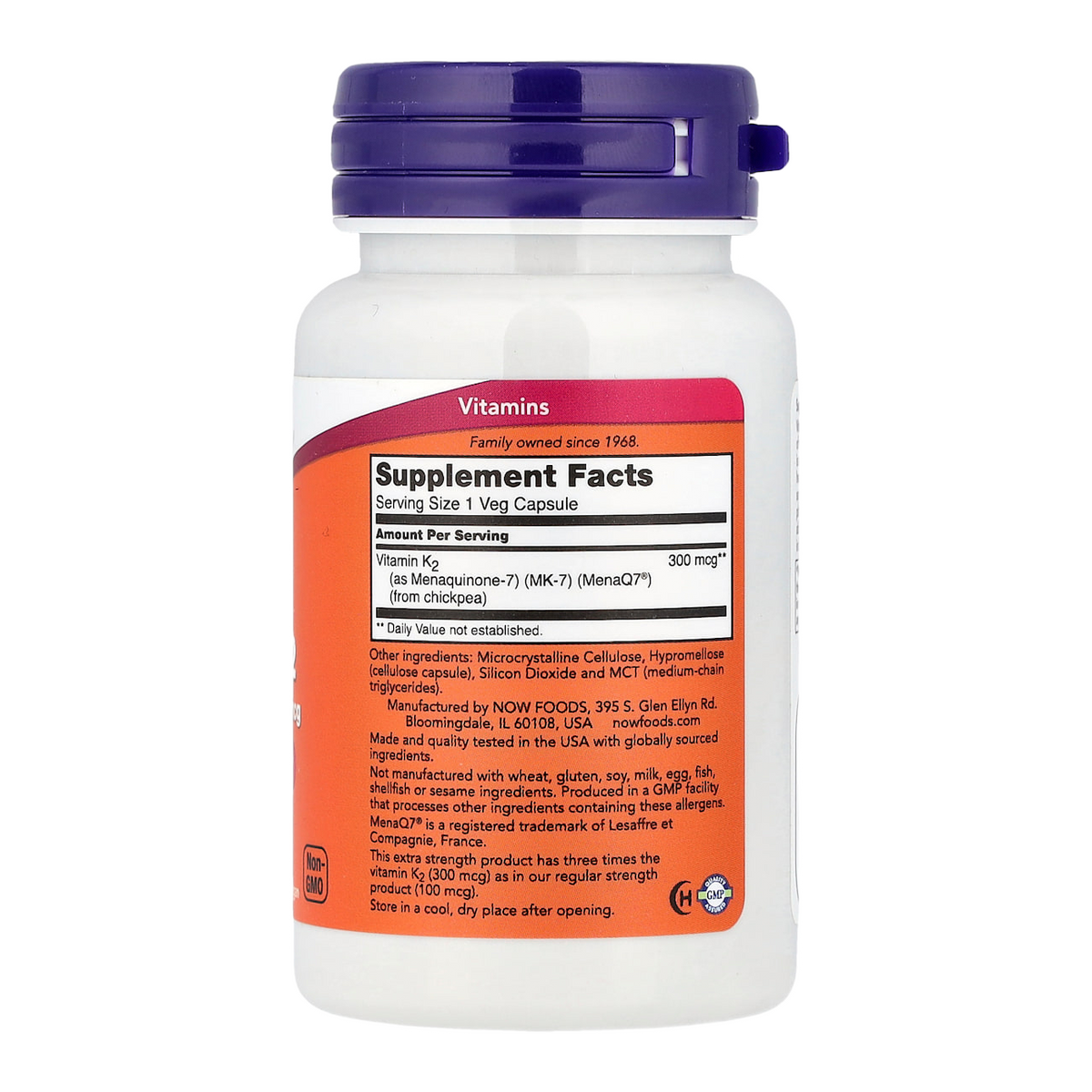 vitamin k2 300mcg 60 now menaq7 supplement facts