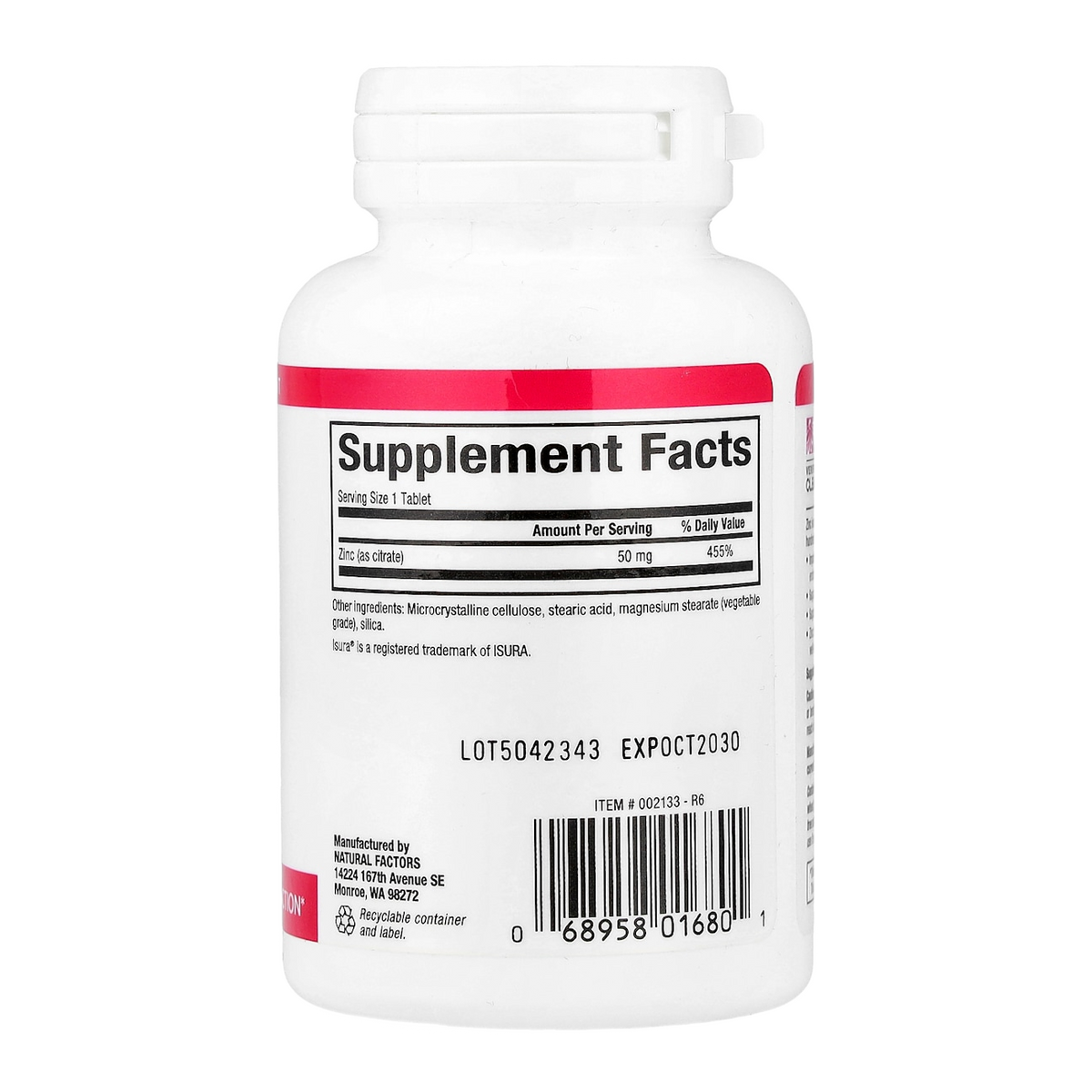 zinc citrate 50mg 90 natural factors supplement facts