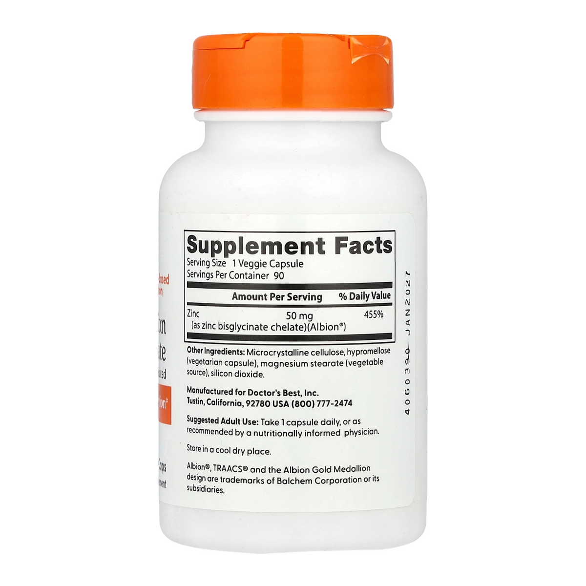 zinc bisglycinate 50mg 90 doctors best supplement facts