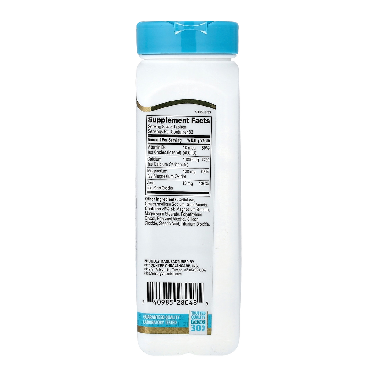 calcium magnesium zinc d3 250 21st century supplement facts