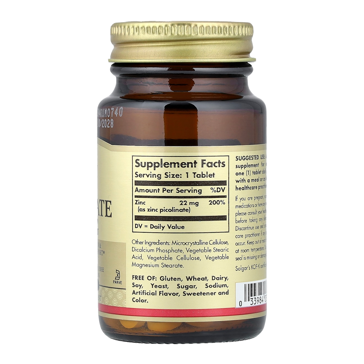 zinc picolinate 22mg 100 solgar supplement facts
