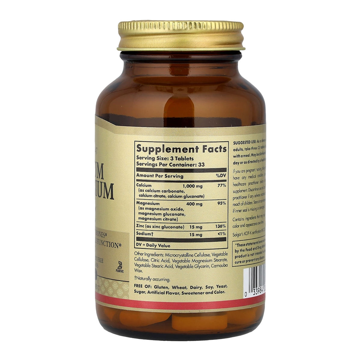 calcium magnesium zinc 100 solgar supplement facts