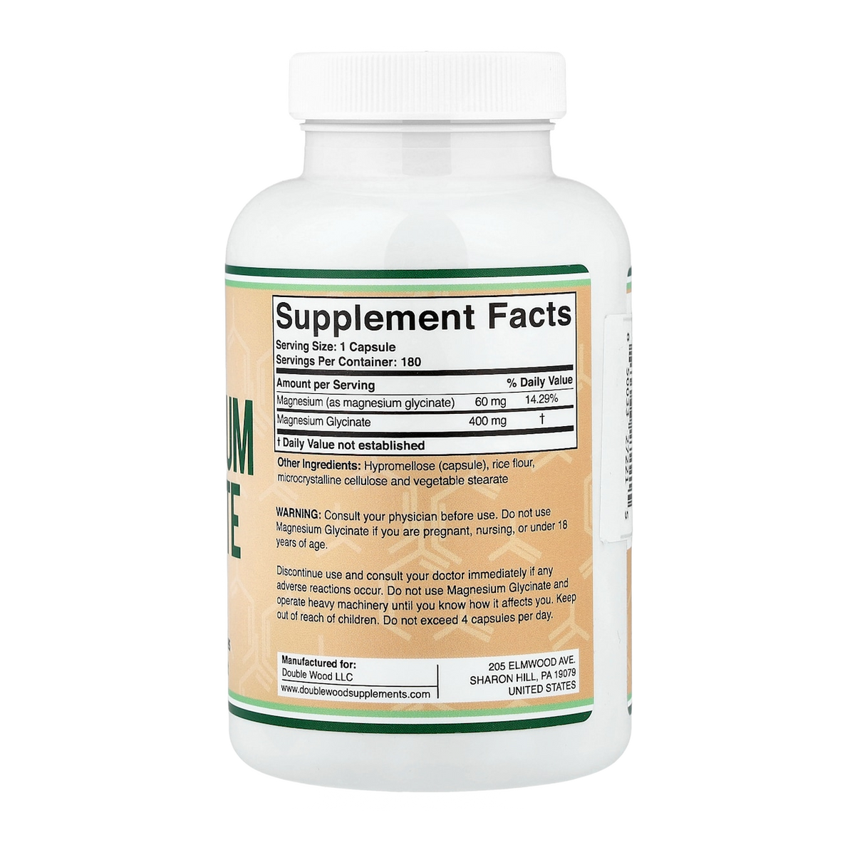 magnesium glycinate 400mg 180 double wood supplement facts