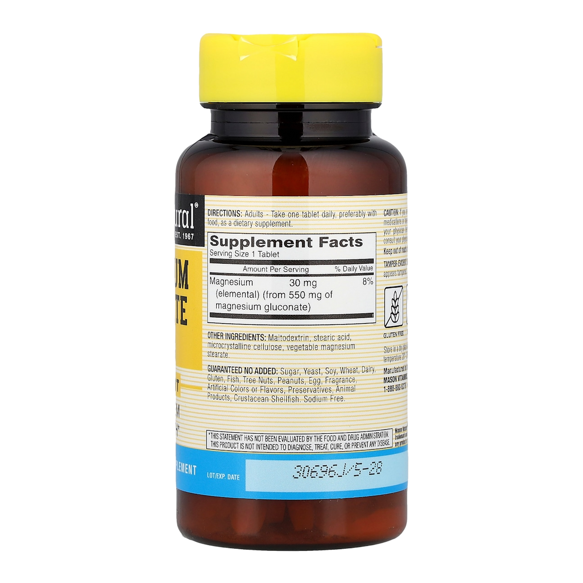 magnesium gluconate 550mg 100 mason natural supplement facts