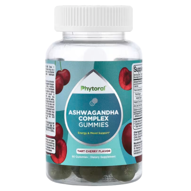 Phytoral Ashwagandha Complex Gummies – Tart Cherry Flavor, 60 Gummies | Stress Support, Mood Balance & Relaxation