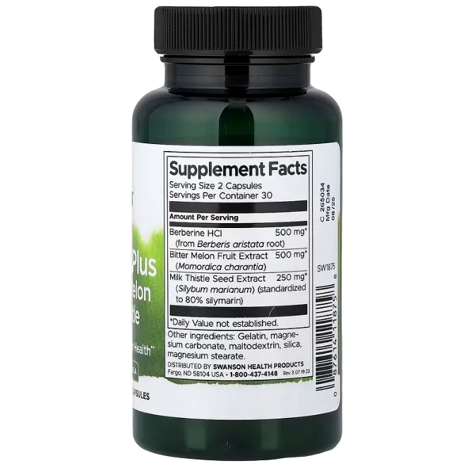 Swanson Berberine Plus with Bitter Melon & Milk Thistle 60 Capsules