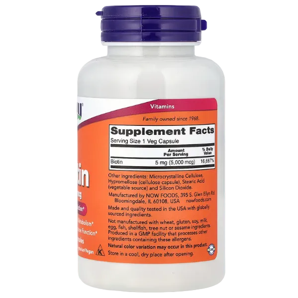 NOW Foods Biotin 5,000 mcg 120 Veg Capsules