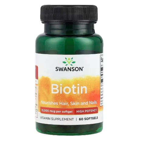 Swanson Biotin – 10,000 mcg, 60 Softgels | Hair, Skin & Nail Support