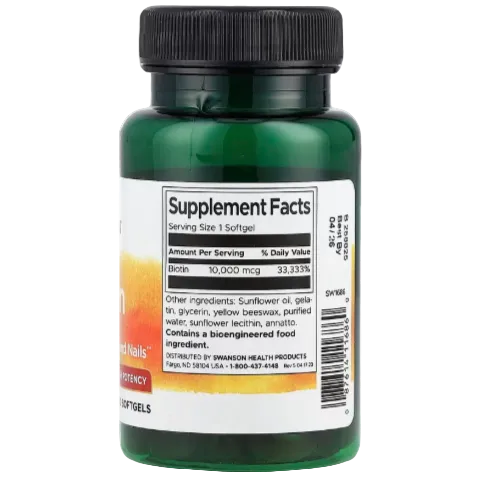 Swanson Biotin – 10,000 mcg, 60 Softgels | Hair, Skin & Nail Support
