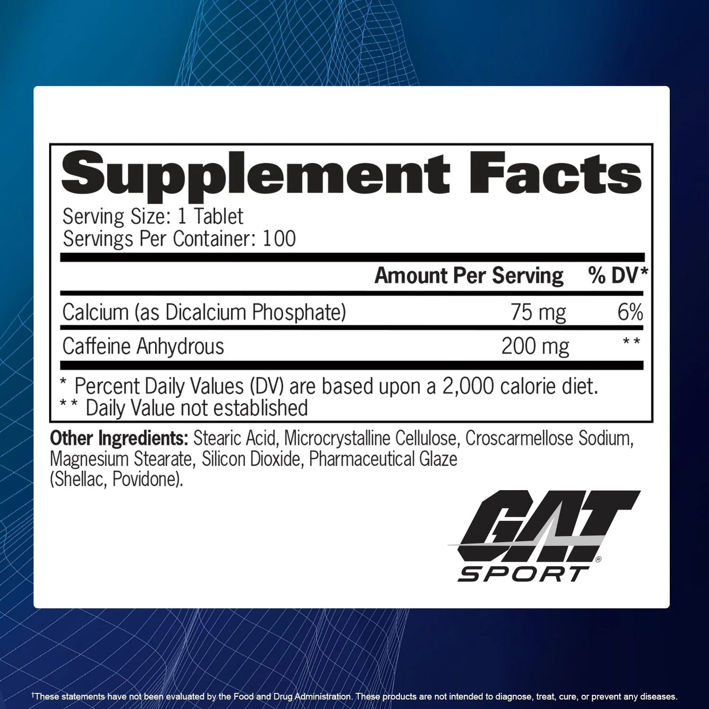 GAT Sport Caffeine, 200mg 100 Tablets