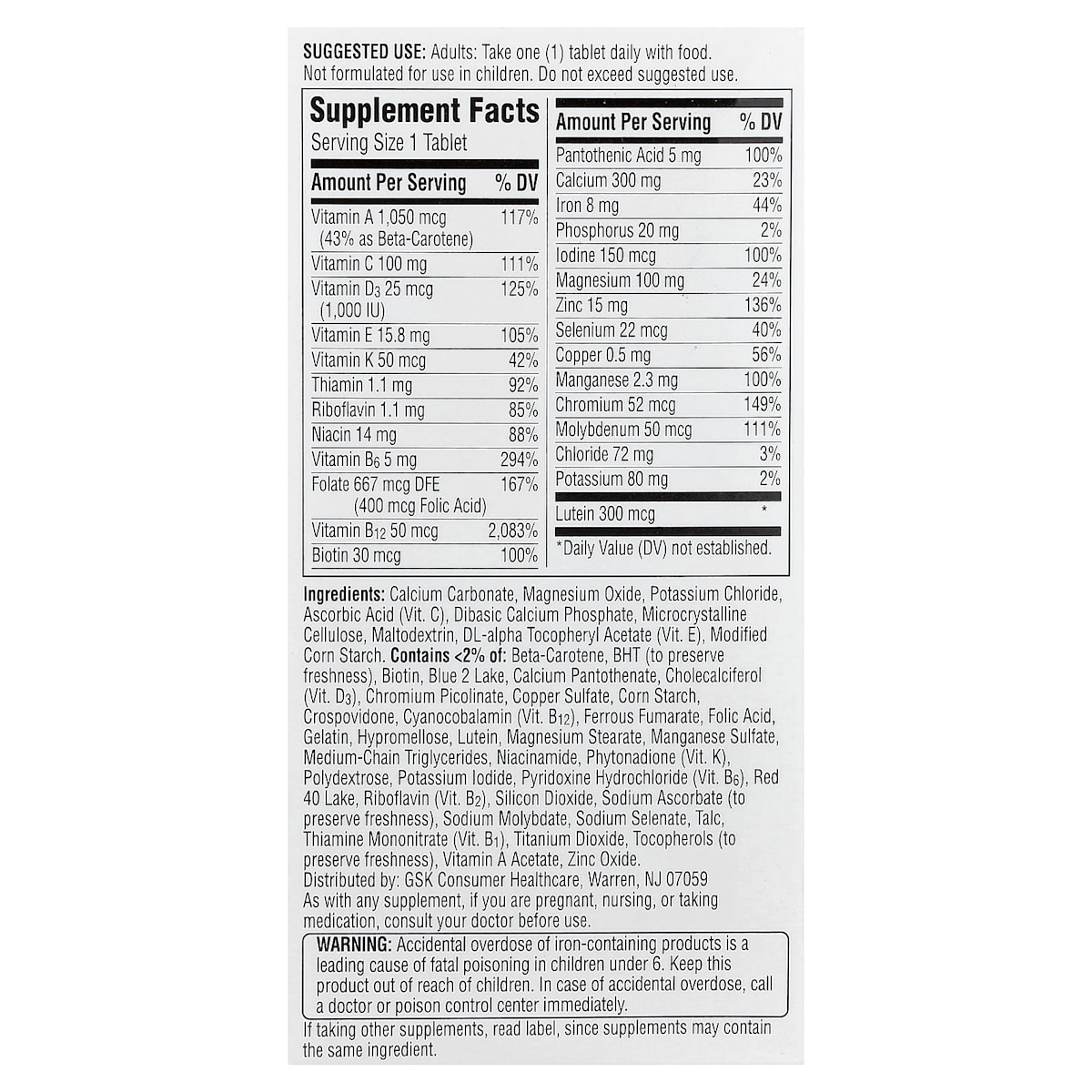 Supplement facts panel