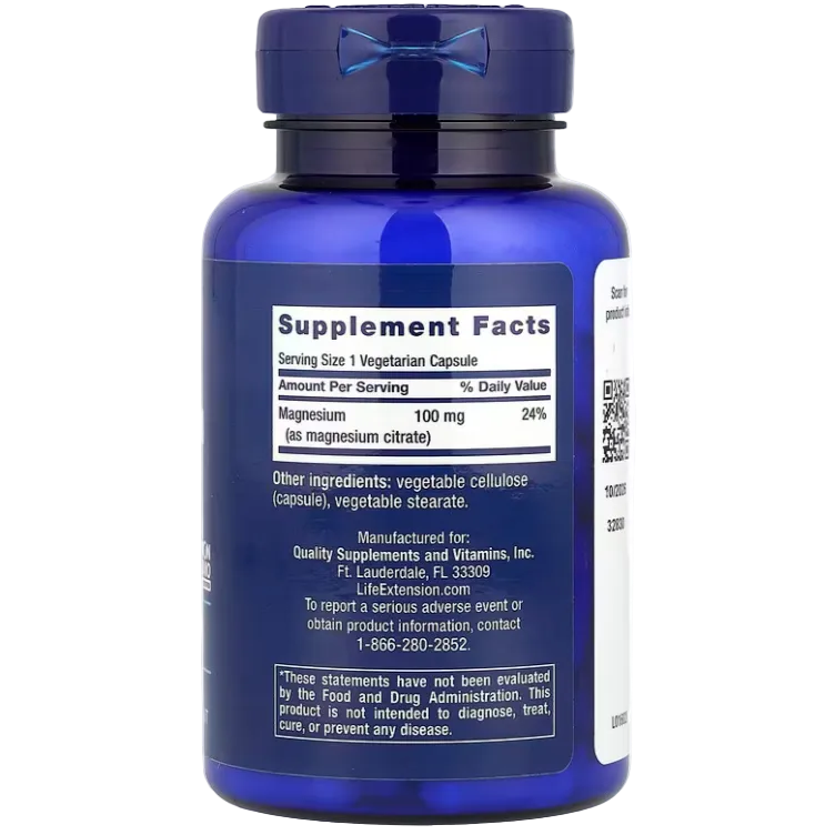 Life Extension Magnesium (Citrate) – 100 mg, 100 Vegetarian Capsules | Muscle, Nerve & Relaxation Support