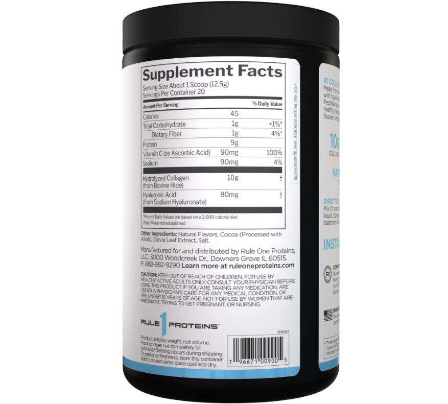 Rule 1 Collagen Peptides Powder – Hydrolyzed Bovine Collagen with Hyaluronic Acid & Vitamin C, 250 g (20 Servings) | Hair, Skin, Nails & Joint Support