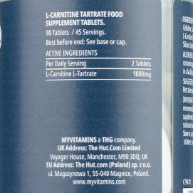 MyProtein L-Carnitine L-Tartrate – 90 Tablets | Energy, Fat Metabolism & Recovery Support